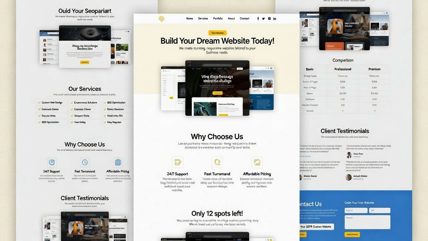 Str8Gen $379 custom WordPress website promo mockup – gold call-to-action, pricing comparison, testimonials, and scarcity timer